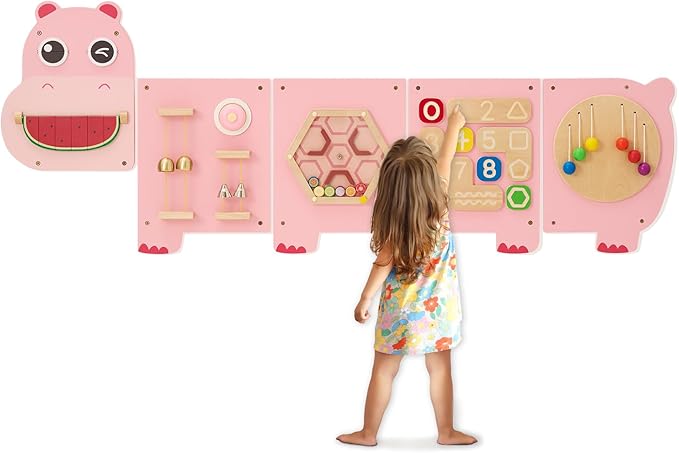 Monläurd® Hippo Montessori Busy Board, Sensory Board, Educational Toys, Sensory Wall Panel, Wall Toys, Daycare Furniture, Playroom Furniture, Learning Toys, Boys and Girls 6 M+