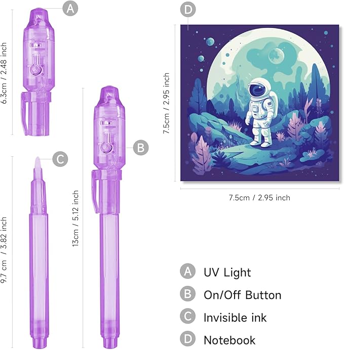 Invisible Ink Pens 12 Pack with Notebook and UV Pen Light, Party Favors for Kids 8-12, Christmas Stocking Stuffers, Thanksgiving Halloween Goodie Bag Gifts