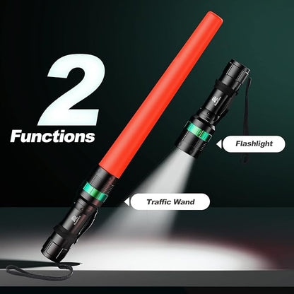 RoadHero 2 Pack Traffic Wand, 16 Inch Flashlight Led Traffic Control Baton, Small Orange Safety Wands, Air Marshaling Wand with 5 Flashing Modes, Night Signal Light for Airport, Parking Directing