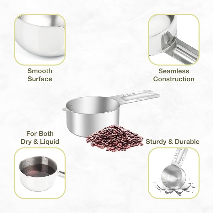 2PCS 1/3Cup Single Measuring Cup, Etched Inner Scale Stainless Steel Measure