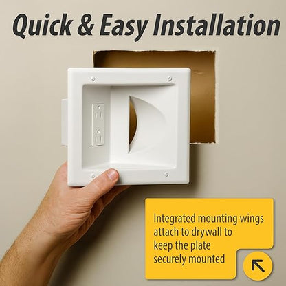 DATA COMM Electronic 45-0031-WH Recessed Low Voltage Media Wall Plate w/