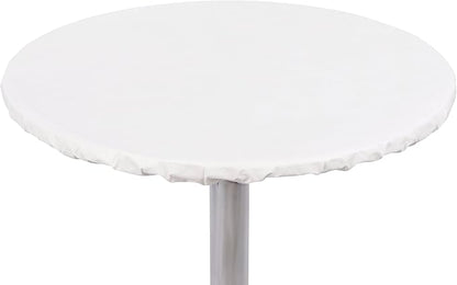 Yourtablecloth Heavy Duty Vinyl Round Fitted Tablecloth (Table Cover) with Flannel Backing Vibrant Colors Elasticized Tablecloth Great for Indoor and Outdoor Dining and Playing Cards 48” White