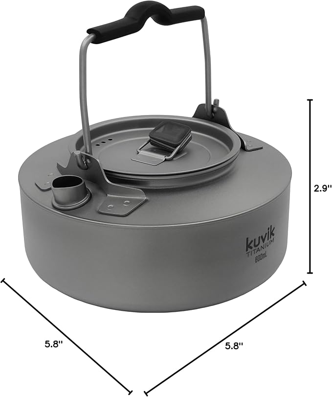 Kuvik Titanium Kettle 600ml (20.3 oz) - Ultralight and Compact Kettle for Backpacking, Camping, and Home