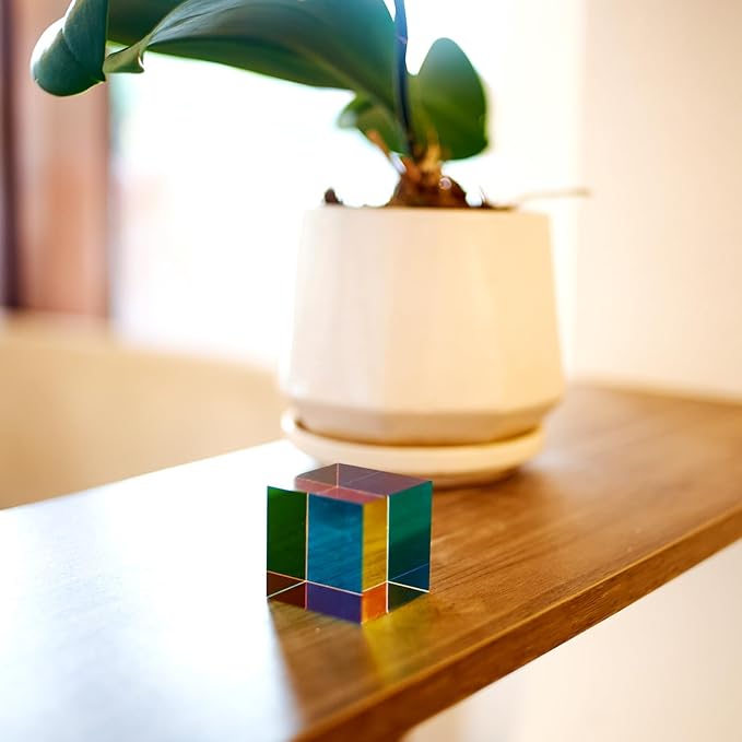 CMY Mixing Color Cube, 70mm (2.75 inch) Acrylic Prism for Home or Office Decoration, CMYcube Physics Toys Science Educational Gift for Kids, 7cm