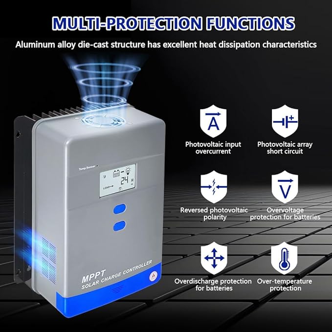 40A MPPT Solar Charge Controller 12V/24V Auto Battery Regulator LCD Display