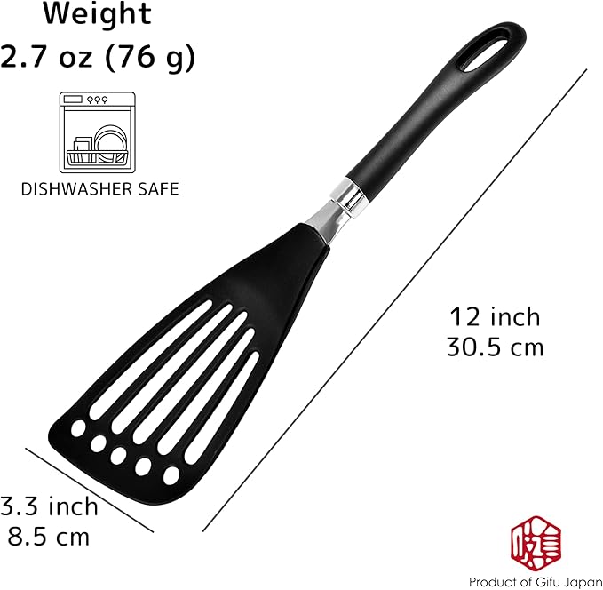 Seki Japan Right Handed Nylon Spatula Wide Thin Slotted Turner Kitchen Utensils