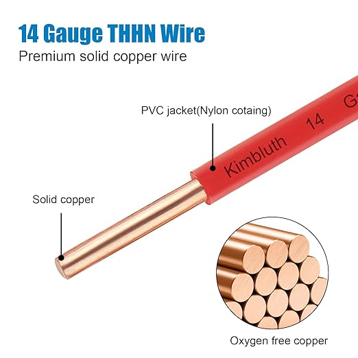 THHN Wire 14 Gauge 200 FT OFC Electrical Wire, 14 AWG Solid Copper Wire Rated