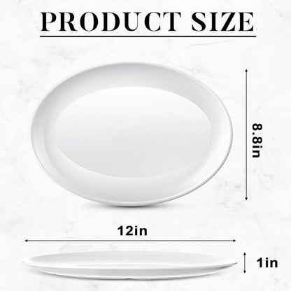 Dandat 36 Pcs Large Serving Platters Oval Trays White Plates Serving Dish for Wedding Party Restaurant Home Steak, Taco, Sushi, Appetizer, Cake (12 Inch)