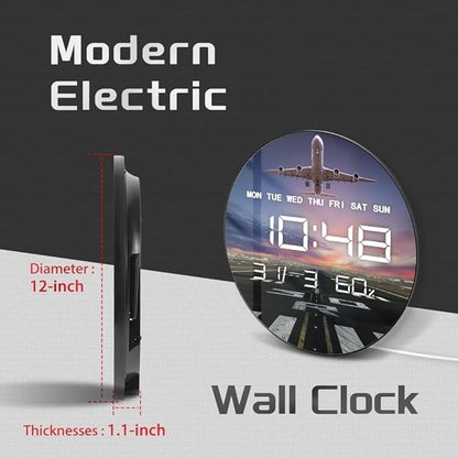 Timethink 12'' Airplane Digital Wall Clock Large Display, Aviation Electric