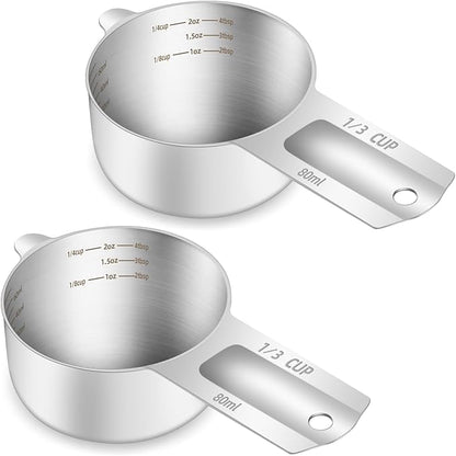 2PCS 1/3Cup Single Measuring Cup, Etched Inner Scale Stainless Steel Measure