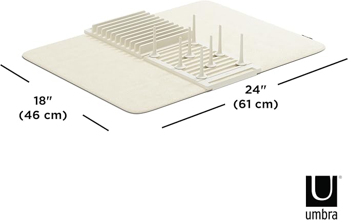 Umbra Udry Dish Rack with Movable Pegs and Microfiber Drying Mat – Space-Saving