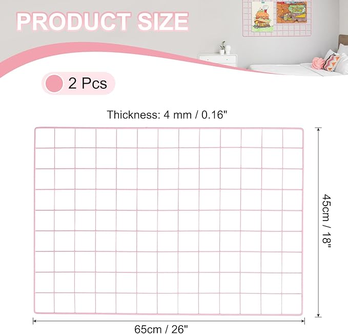 PATIKIL 18"x26" Wire Grid Panel, 2 Pack Board Photo Pictures Memo Display Grid