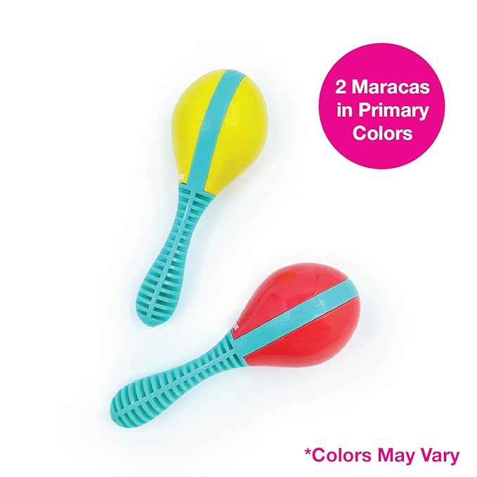 Edushape Maracas for Baby Set of 2 - Vibrant Primary Colors - Toddler and Kids Maracas - Musical Instrument for Babies Baby Shaker Toy - Soothing Sound Time for Sensory Development