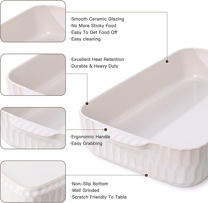 4.7QT Casserole Dishes for Oven, 9x13” Large Lasagna Pan, Ceramic Baking Dish
