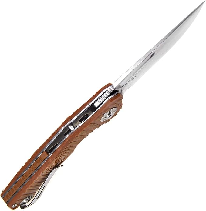 Harnds Time Folding Knife with Sandvik 14C28N Steel Blade Pocket Knife with G10 Handle Camping Knife with Pocket Clip (Brown)