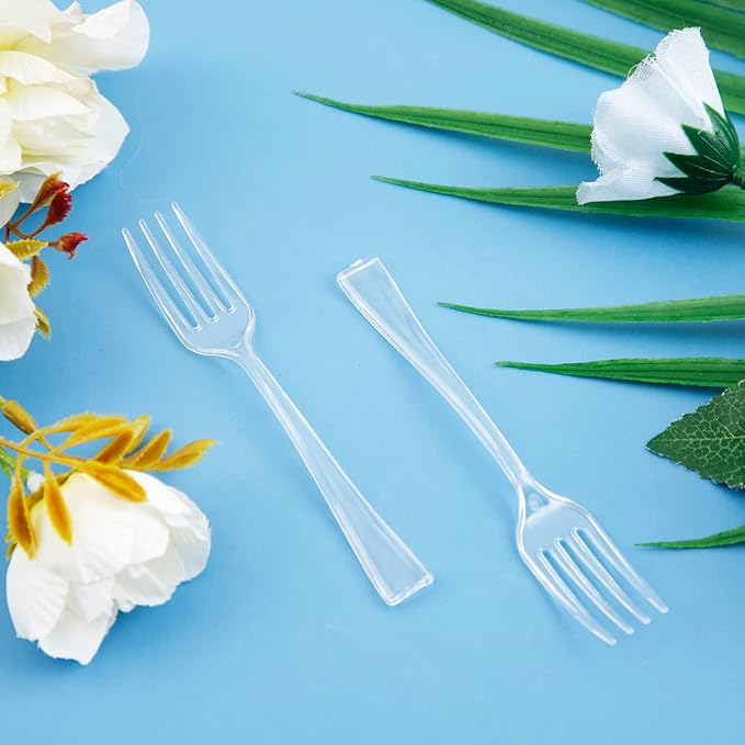 WDF 300 Mini Forks - 4 Inch Clear Plastic Heavy Duty Tasting Forks for Appetizers