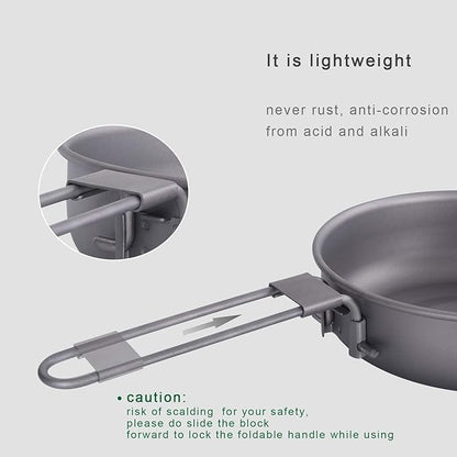 Boundless Voyage Titanium Frying Pan with Folding Handle Ultra-light for Camping Picnic Skillet Griddle Tableware Cookware A-Ti2061C