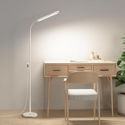 White LED Reading Floor Lamp, Bright 12W Dimmable Standing Light, Adjustable