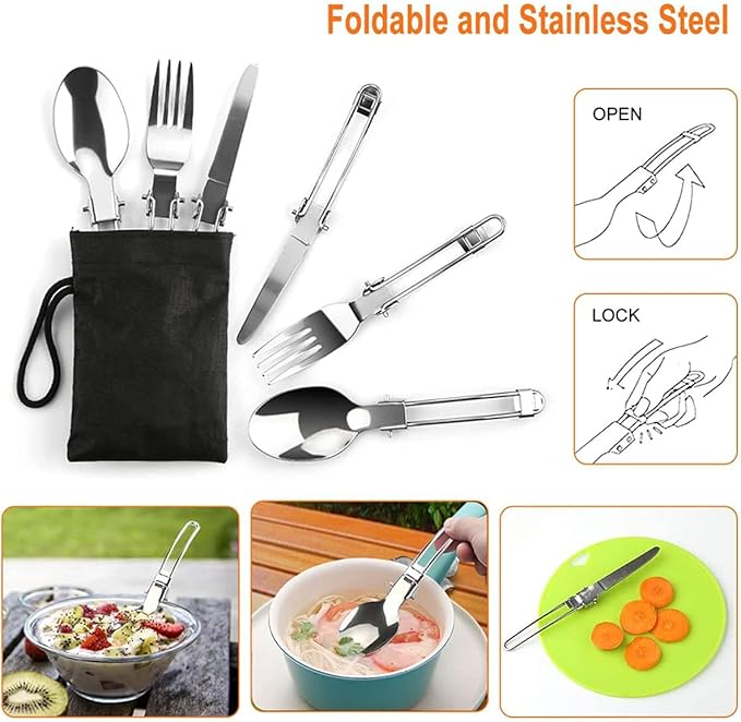 Pots and Pans Set Lixada Outdoor Camping Cookware Mess Kit Camping Cooking Set Tableware with Stove Spoon Fork Cutter for Camping Hiking Backpacking Picnic