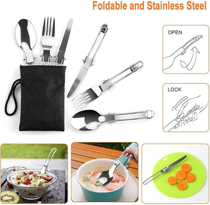Pots and Pans Set Lixada Outdoor Camping Cookware Mess Kit Camping Cooking Set Tableware with Stove Spoon Fork Cutter for Camping Hiking Backpacking Picnic