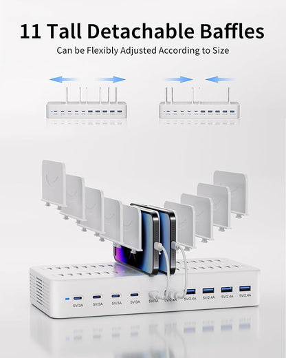 100W Charging Station for Multiple Devices, 10-Port USB Fast Charging Station