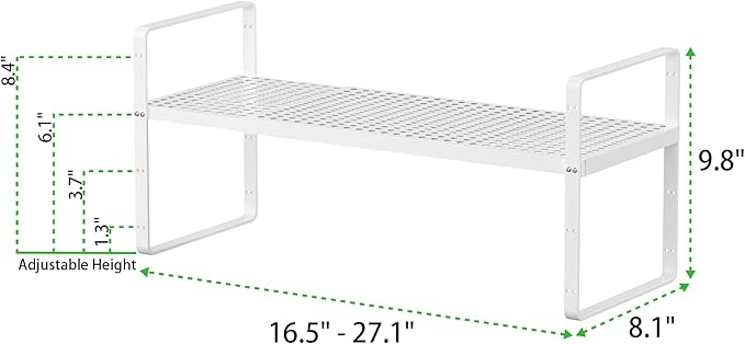 Expandable Cabinet Storage Shelf Stackable Organizer Rack for Kitchen Bathroom Pantry Spice Cupboard Coffee Countertop Home Office Desk Heavy Duty Nonslip White Small 3 Packs