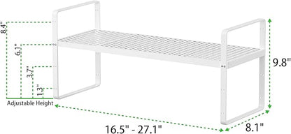 Expandable Cabinet Storage Shelf Stackable Organizer Rack for Kitchen Bathroom Pantry Spice Cupboard Coffee Countertop Home Office Desk Heavy Duty Nonslip White Small 3 Packs