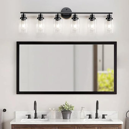 Guliaofo 6-Light E26 Black Bathroom Vanity Lights, Modern Bathroom Light