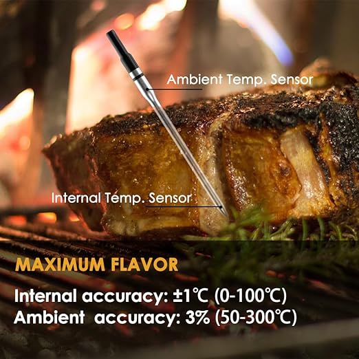 Wireless Meat Thermometer for Grilling – Bluetooth 5.2 Smart Cooking Thermometer with App, Rechargeable, 304 Stainless Steel, Long Range, Food-Grade for Oven, Smoker, BBQ