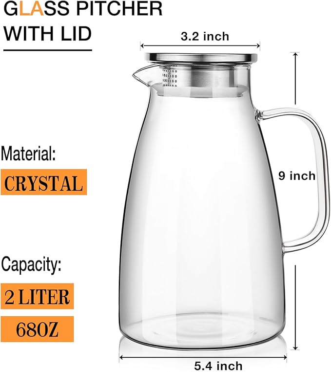 LUNA & MANTHA 2 Liter 68oz Water Pitcher