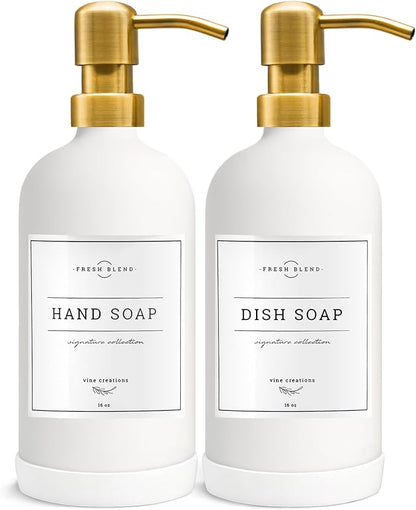 Vine Creations Glass Soap Dispenser, 2 Pack Kitchen Soap Dispenser Set