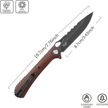 Sitivien ST145 Folding Pocket Knife,Black Stonewashed 14C28N Steel Blade,Micarta Handle EDC Tool Knife for Outdoor Survival,Camping,Hiking,Hunting(Brown) …