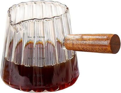Wooden Handle Coffee Cup with Scale, Espresso Accessories Double Scale Glass