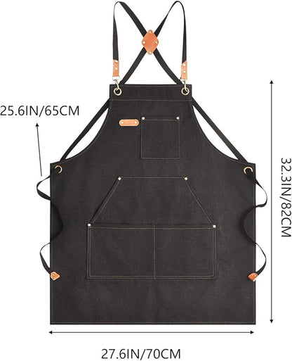 Aoomzoon Canvas Aprons for Men Chef Apron, Work Apron - 16oz Heavy Duty Cross