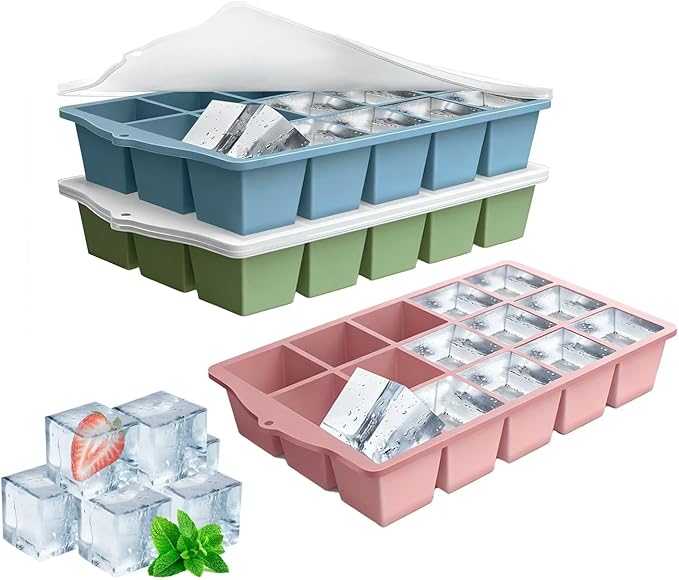 Ice Cube Trays for Freezer, 3 Pack Easy Release Slicone Ice Cube Tray