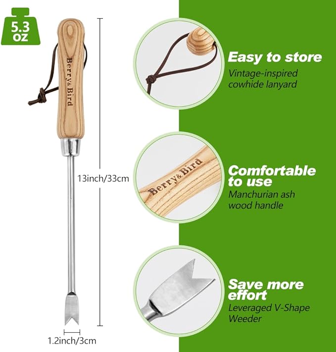 Berry&Bird Dandelion Weeding Tool Crack Weeder Manual Hand Weeder, V-Shaped Fork Easy Weed Removal & Uprooting, Garden Weed Puller Tool for Patio Lawn Yard