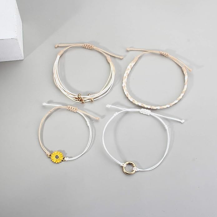 FANCY SHINY Sunflower String Bracelet Boho Braided Rope Wrap Bracelets Cute Summer Beach Surfer Jewelry for Women Christmas Gifts