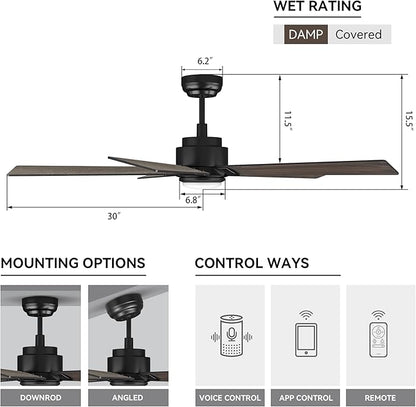 SMAAIR Smart Ceiling Fans with Lights and Remote, 60 Inch Low Profile Ceiling