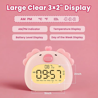 Axolotl Alarm Clock with Night Light for Kids – Cute Digital Sleep Trainer with LED Display, 3 Alarms, Countdown Timer, Adjustable Brightness – Rechargeable Bedside Clock for Boys and Girls