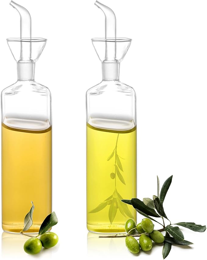 Yesland 2 Pack Olive Oil Bottle - 17 Oz Glass Oil Dispenser Vinegar Cruet - Oil
