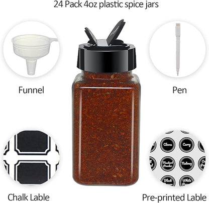 24 Pack 4oz Clear Plastic Spice Jars