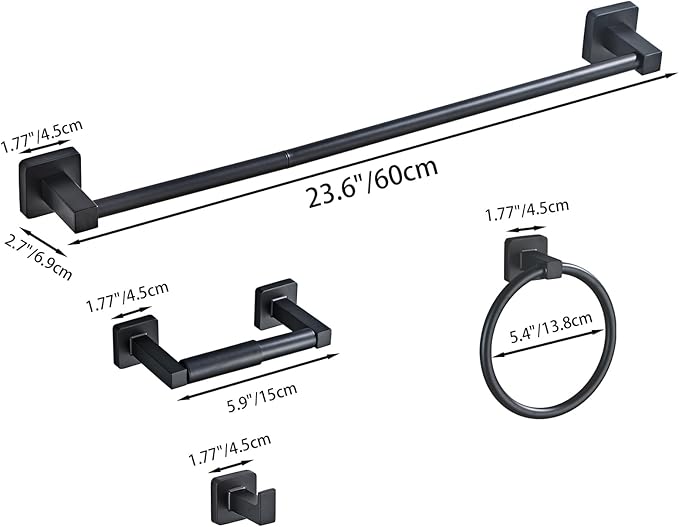 Matte Black Bathroom Hardware Set 4 Pieces, Bathroom Accessories Set Stainless