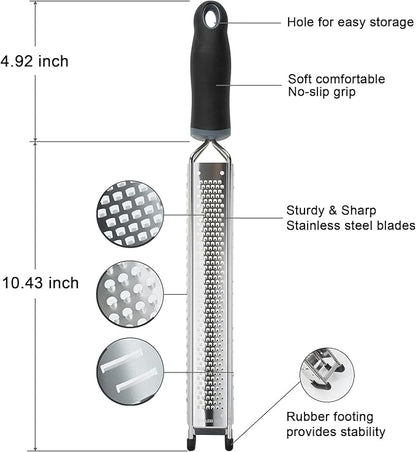 3 in 1 Cheese Grater Zester Citrus Lemon 304 Stainless Steel Zester Versatile Sharp Tool for Parmesan Cheese Ginger Garlic Nutmeg Chocolate Vegetables Fruits 15''
