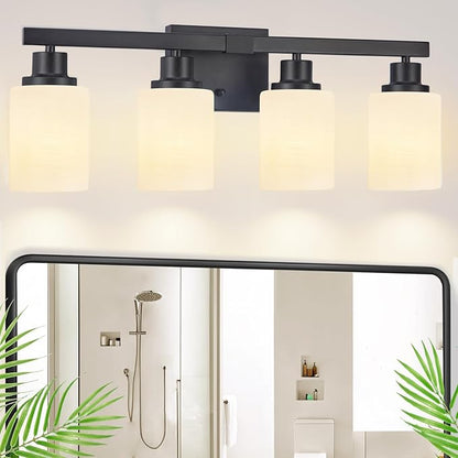 DIKAIDA Bathroom Light Fixtures, 4-Light Matte Black Bathroom Vanity Lights