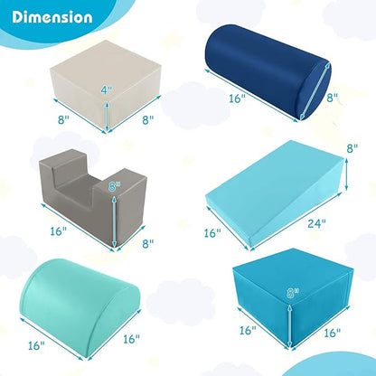 Costzon Toddler Climbing, 6 Pieces Climb and Crawl Playset with PU Cover for Baby Crawling, Climbing & Walking, Indoor Foam Climbing Blocks for Toddlers (Blue)
