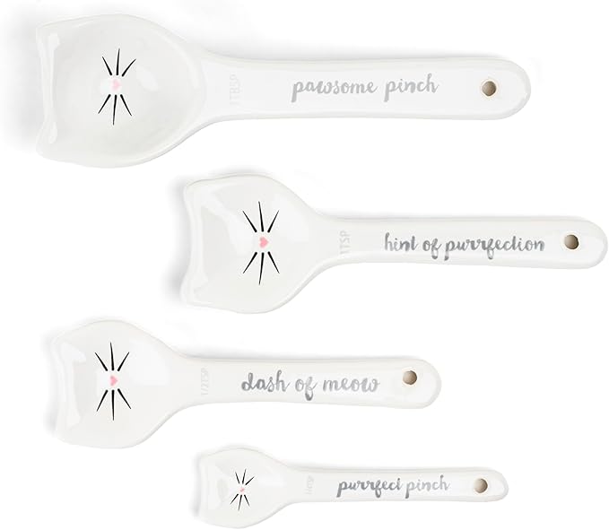 White Cat Measuring Cups & Spoons Gift Set – Ceramic Kitchen Tools