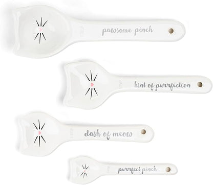 White Cat Measuring Cups & Spoons Gift Set – Ceramic Kitchen Tools
