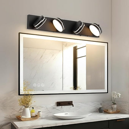 26In Motion Sensor Vanity Light, Matte Black 3CCT 4-Light Modern LED Bathroom