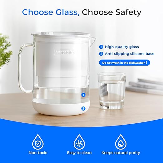 Waterdrop PT-72W Glass Water Filter Pitcher, Eco-Friendly, NSF/ANSI 53