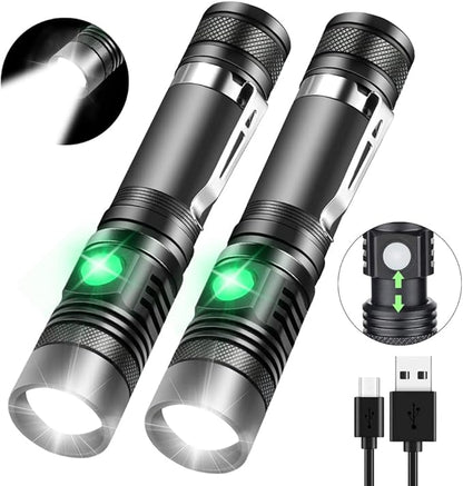 iToncs Rechargeable Flashlight, Pocket-Sized Torch with Super Bright High Lumens LED, Water Resistant, Zoomable, LED Tactical Flashlights with Clip, 4 Modes for Camping Hiking and Emergency(2 Pack)